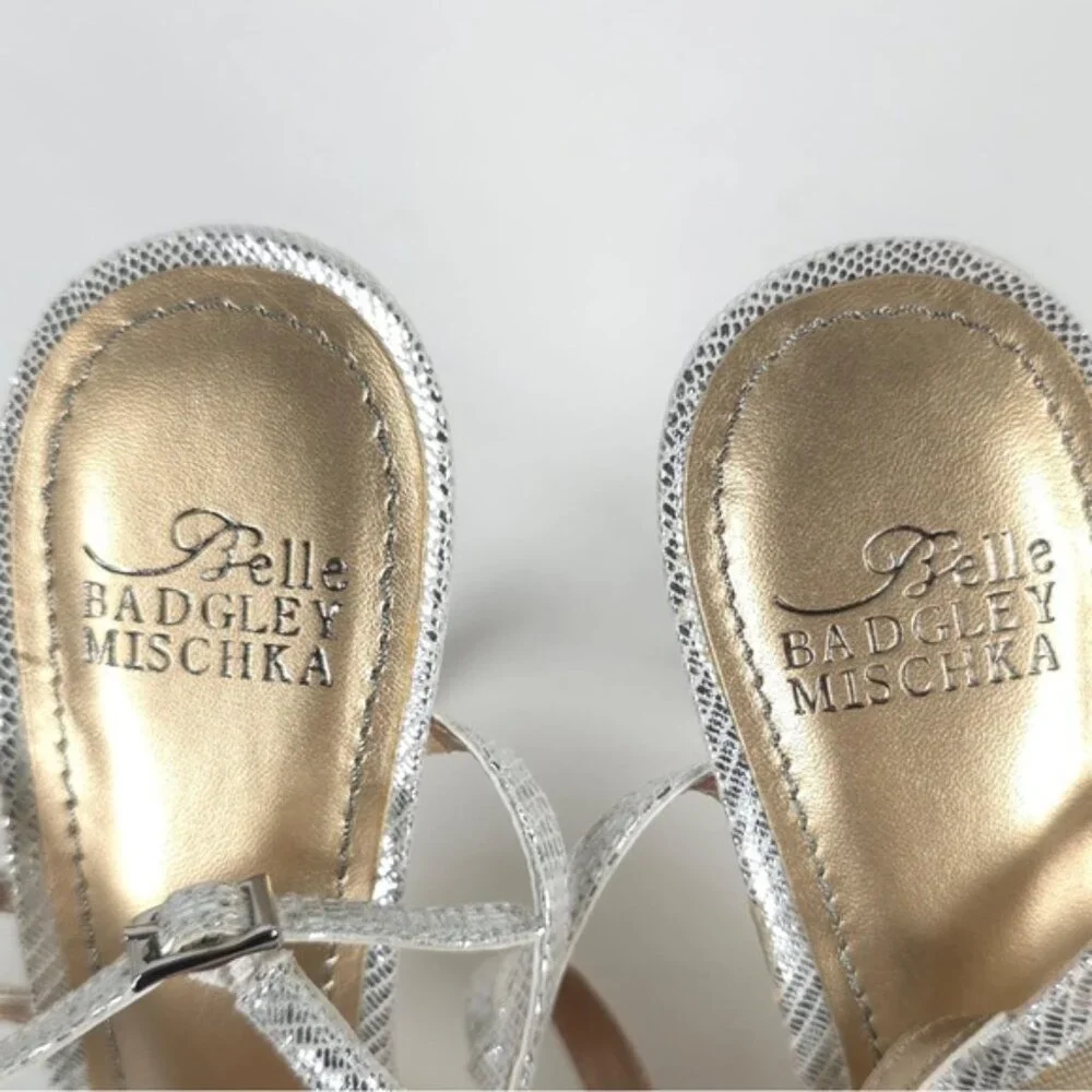 NWB BELLE BADGLEY MISCHKA NOVA SILMET‎ Heel Sandals Stunning Silver NB1140 Sz 6